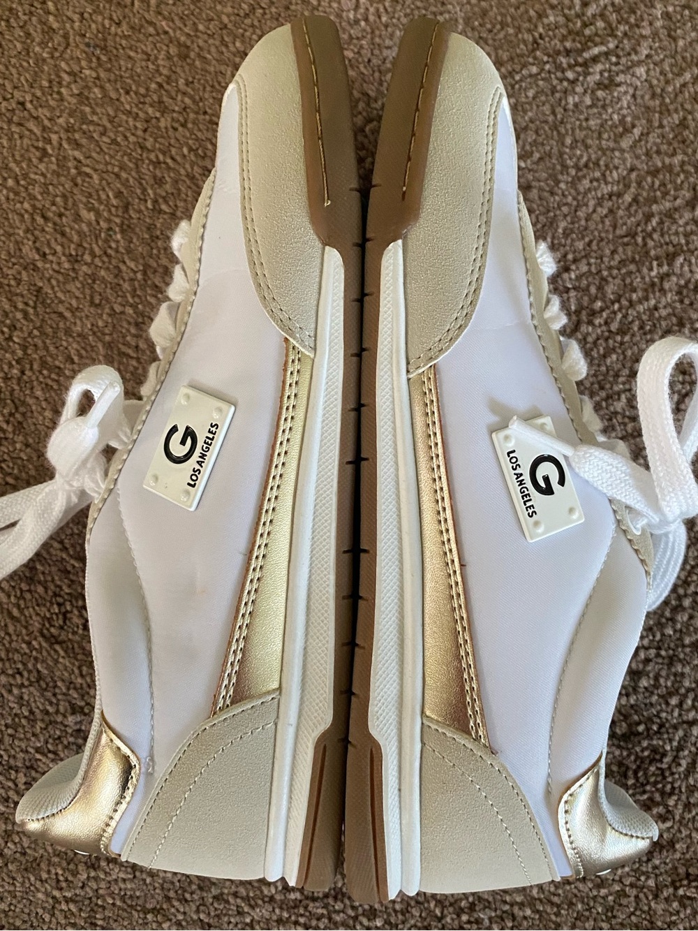 GBG Los Angeles White and Beige Lace-Up Sneakers with Gold Accents 7.5
